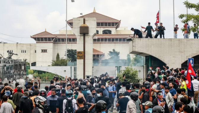 Protesters marching in Kathmandu